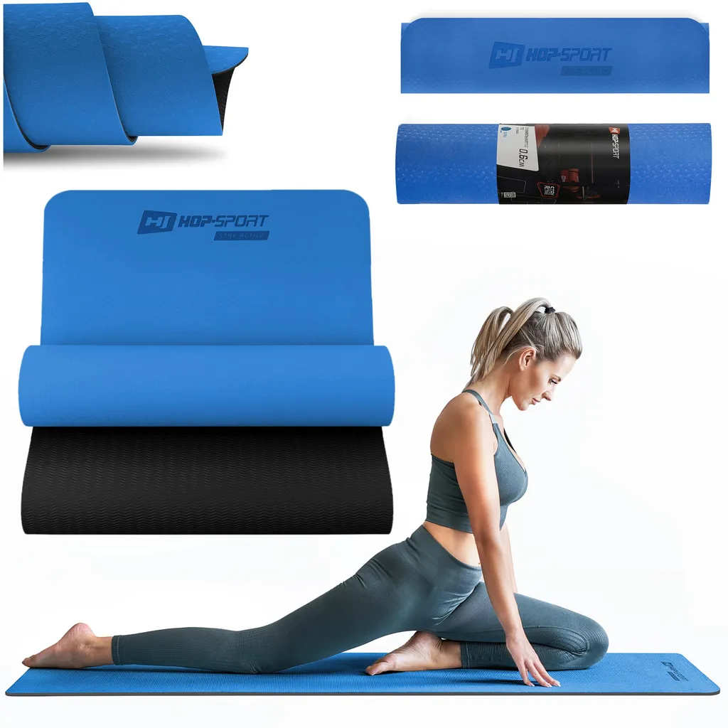 Hop-Sport Yogamatte HS-T006GM Gymnastikmatte für Pilates aus TPE ist rutschfest & faltbare Bodenmatte - 183 x 61 x 0,6 cm - blau